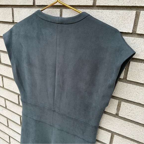 Level 99 Ivan Faux Suede V-Neck Sheath Dress Clearwater Gray Size L Minimalist - Picture 7 of 12